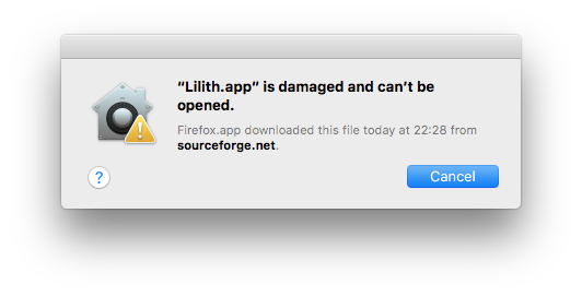 Lilith.app is damaged and can't be opened.